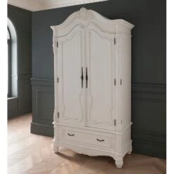 Antique French Style White Finished 1 Drawer Wardrobe