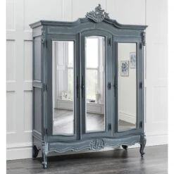 Chloe Antique French Style Grey Triple Wardrobe
