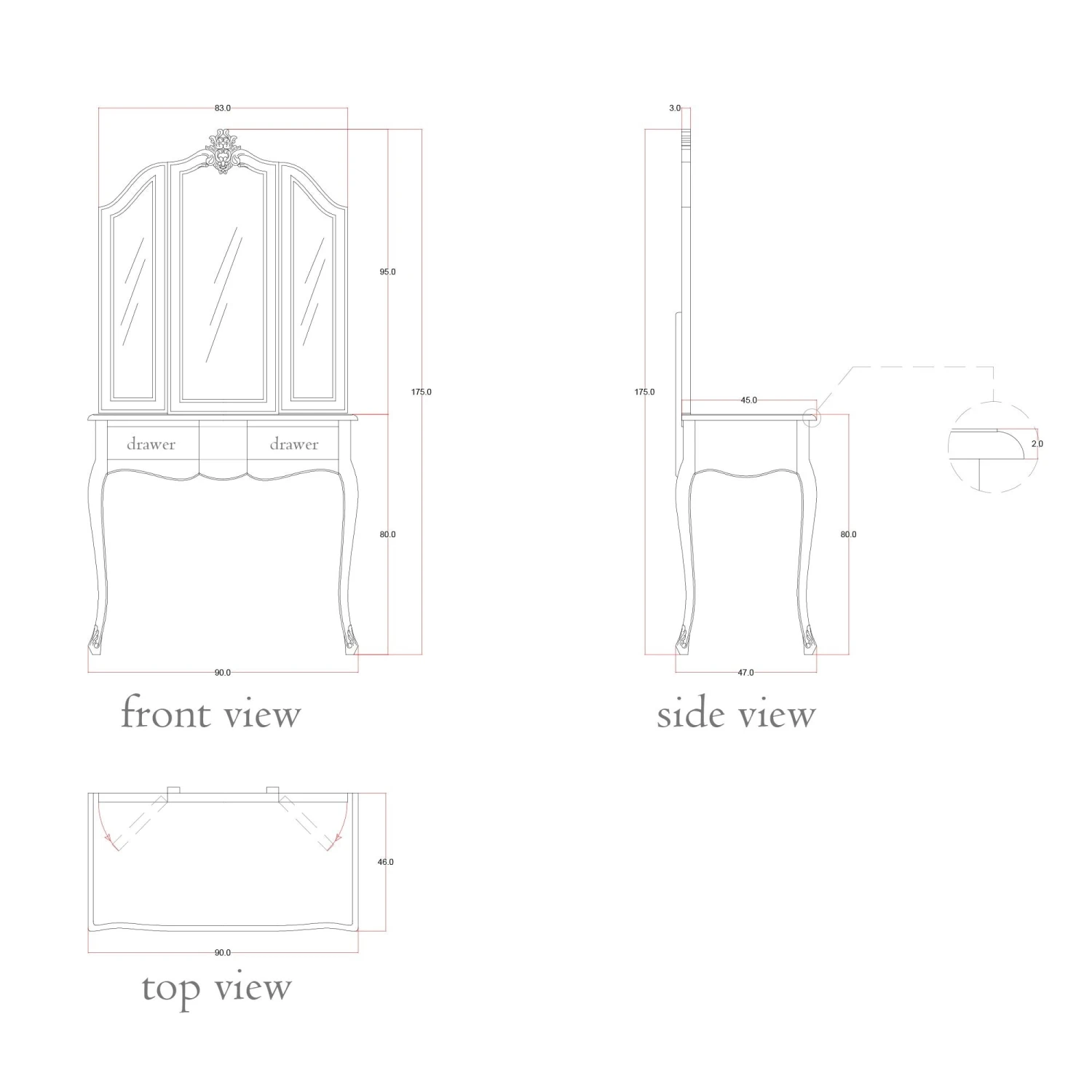 Estelle Antique French Style Dressing Table 5 Estelle Antique French Style Dressing Table - Image 3