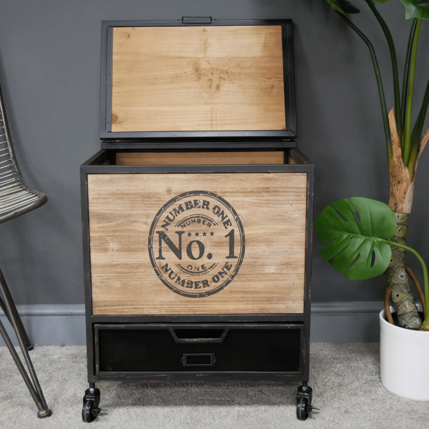 Fir Wood Industrial Hatch Lid Bedside Cabinet 4 Fir Wood Industrial Hatch Lid Bedside Cabinet - Image 2