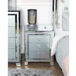 Grey Manhattan Mirror 3 Drawer Bedside Cabinet