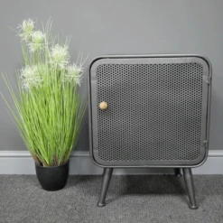 Grey Metal Industrial Bedside Cabinet
