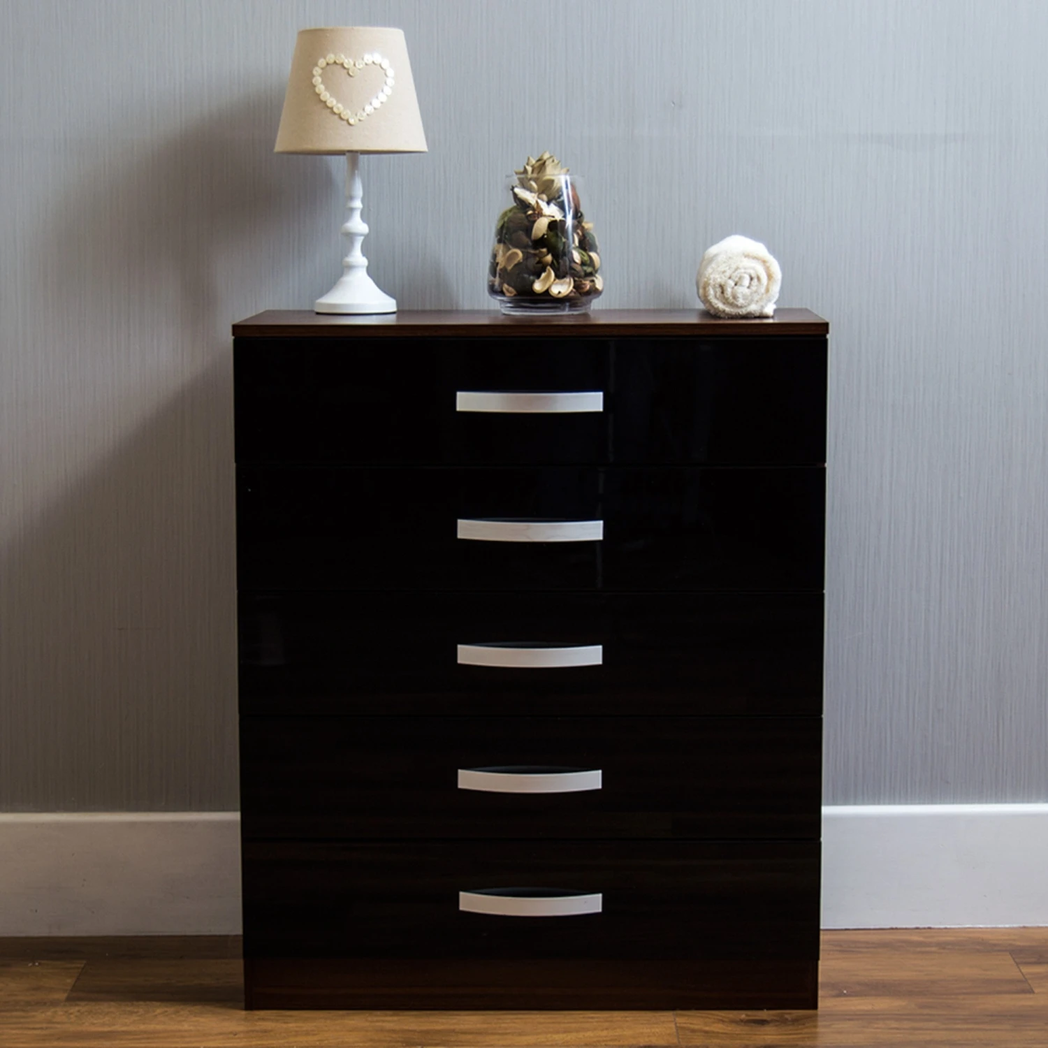 Hulio Black And Walnut 5 Drawer Chest 6 Hulio Black And Walnut 5 Drawer Chest - Image 4