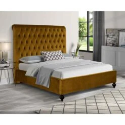 Lindon Mustard Plush Velvet Bed
