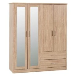 Lisbon Light Oak Effect 4 Door Wardrobe
