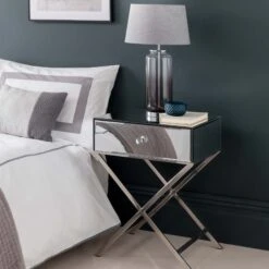 Mirrored 1 Drawer Cross Legged Bedside Table