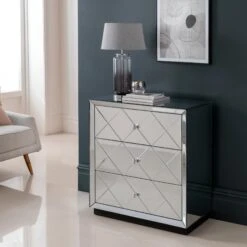 Mirrored Diamond Pattern 3 Drawer Chest