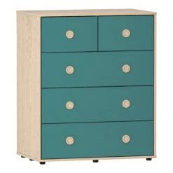 Neptune Blue & Oak 5 Drawer Chest