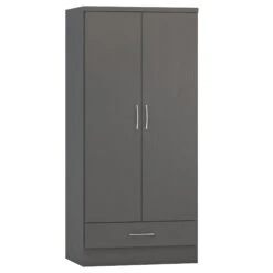 Nevada 3D Effect Grey 2 Door 1 Drawer Wardrobe