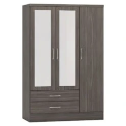 Nevada Black 3 Door 2 Drawer Mirrored Wardrobe