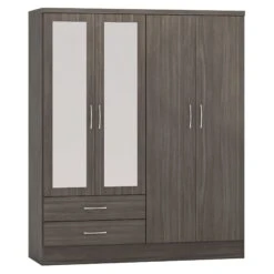 Nevada Black 4 Door 2 Drawer Mirrored Wardrobe