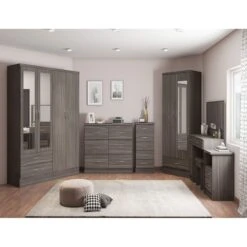 Nevada Black Wood Grain Mirrored 2 Door 1 Drawer Wardrobe -Fresh sleep Store nevada black wood grain mirrored 2 door 1 drawer wardrobe p76711 124437 zoom