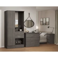 Nevada Black Wood Grain Vanity 1 Door Wardrobe -Fresh sleep Store nevada black wood grain vanity 1 door wardrobe p80445 158109 zoom