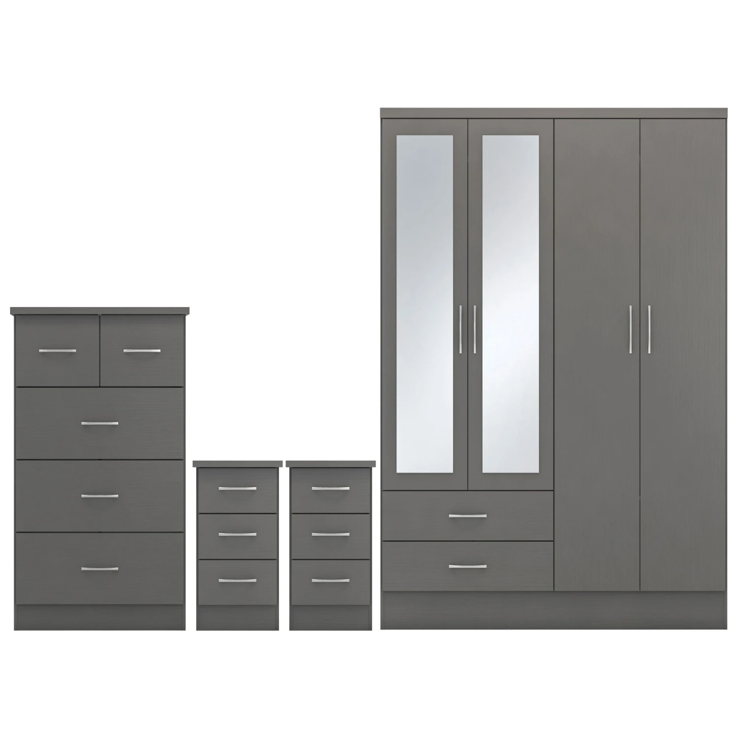 Nevada Grey 4 Door 2 Drawer Mirrored Wardrobe Bedroom Set 3 Nevada Grey 4 Door 2 Drawer Mirrored Wardrobe Bedroom Set