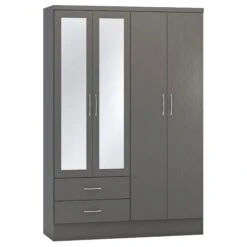 Nevada Grey 4 Door 2 Drawer Mirrored Wardrobe
