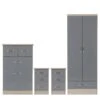 Nevada Grey Gloss & Light Oak 2 Door 1 Drawer Wardrobe Bedroom Set