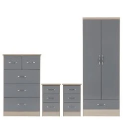 Nevada Grey Gloss & Light Oak 2 Door 1 Drawer Wardrobe Bedroom Set