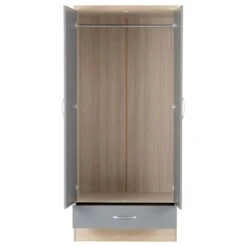 Nevada Grey Gloss & Light Oak 2 Door 1 Drawer Wardrobe Bedroom Set 16 Nevada Grey Gloss & Light Oak 2 Door 1 Drawer Wardrobe Bedroom Set -Fresh sleep Store nevada grey gloss light oak 2 door 1 drawer wardrobe bedroom set p76442 122843 zoom