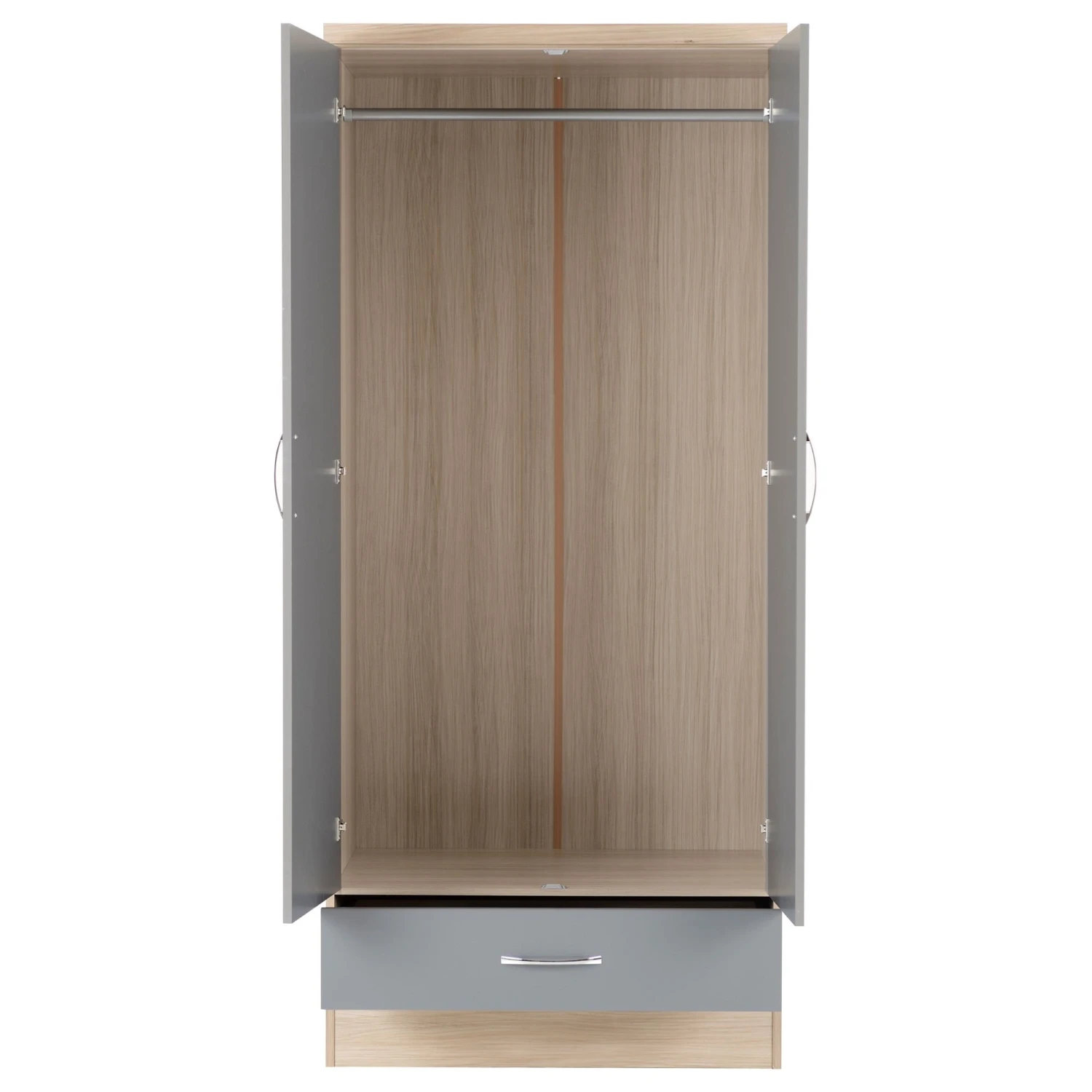 Nevada Grey Gloss & Light Oak 2 Door 1 Drawer Wardrobe Bedroom Set 9 Nevada Grey Gloss & Light Oak 2 Door 1 Drawer Wardrobe Bedroom Set - Image 7