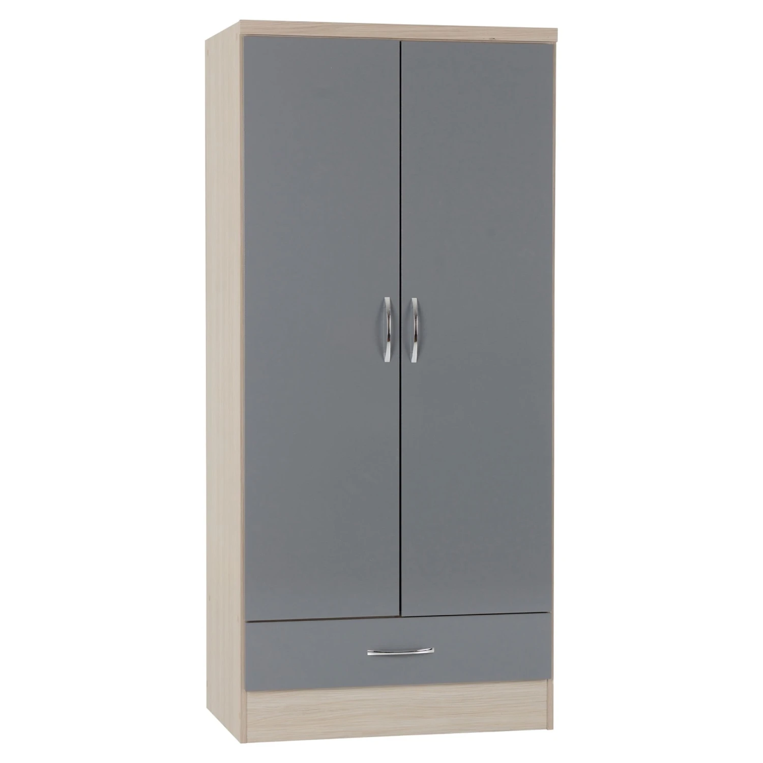 Nevada Grey Gloss & Light Oak 2 Door 1 Drawer Wardrobe Bedroom Set 10 Nevada Grey Gloss & Light Oak 2 Door 1 Drawer Wardrobe Bedroom Set - Image 8