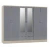 Nevada Grey Gloss & Light Oak 6 Door 2 Drawer Mirrored Wardrobe -Fresh sleep Store nevada grey gloss light oak 6 door 2 drawer mirrored wardrobe p76790 125260 zoom