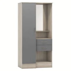 Nevada Grey Gloss/Light Oak Effect Veneer Vanity 1 Door Wardrobe
