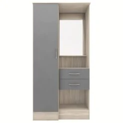 Nevada Grey Gloss/Light Oak Effect Veneer Vanity 1 Door Wardrobe -Fresh sleep Store nevada grey gloss light oak effect veneer vanity 1 door wardrobe p80443 158097 zoom