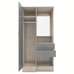 Nevada Grey Gloss/Light Oak Effect Veneer Vanity 1 Door Wardrobe -Fresh sleep Store nevada grey gloss light oak effect veneer vanity 1 door wardrobe p80443 158098 zoom