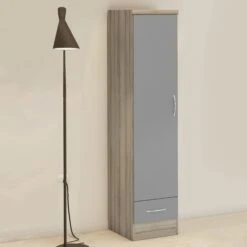 Nevada Grey Gloss & Light Oak Veneer 1 Door 1 Drawer Wardrobe -Fresh sleep Store nevada grey gloss light oak veneer 1 door 1 drawer wardrobe p80329 157519 zoom