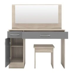 Nevada Grey Gloss & Light Oak Veneer Vanity/Dressing Table Set -Fresh sleep Store nevada grey gloss light oak veneer vanity dressing table set p80407 157957 zoom