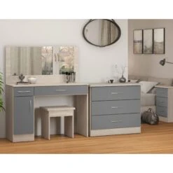 Nevada Grey Gloss & Light Oak Veneer Vanity/Dressing Table Set -Fresh sleep Store nevada grey gloss light oak veneer vanity dressing table set p80407 157959 zoom