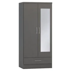Nevada Mirrored 3D Effect Grey 2 Door 1 Drawer Wardrobe