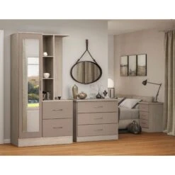 Nevada Oyster Gloss/Light Oak Effect Veneer Mirrored Open Shelf Wardrobe -Fresh sleep Store nevada oyster gloss light oak effect veneer mirrored open shelf wardrobe p80427 158038 zoom