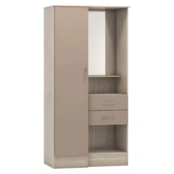Nevada Oyster Gloss/Light Oak Effect Veneer Vanity 1 Door Wardrobe