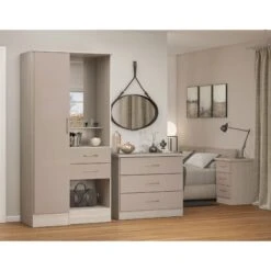 Nevada Oyster Gloss/Light Oak Effect Veneer Vanity 1 Door Wardrobe -Fresh sleep Store nevada oyster gloss light oak effect veneer vanity 1 door wardrobe p80430 158056 zoom