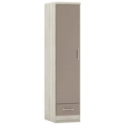 Nevada Oyster Gloss & Light Oak Veneer 1 Door 1 Drawer Wardrobe