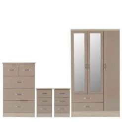 Nevada Oyster & Light Oak 3 Door 2 Drawer Mirrored Wardrobe Bedroom Set