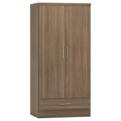 Nevada Rustic Oak 2 Door 1 Drawer Wardrobe