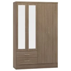 Nevada Rustic Oak 4 Door 2 Drawer Mirrored Wardrobe