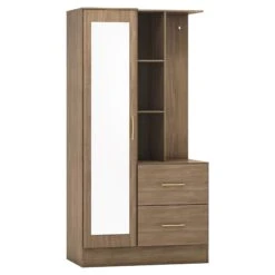 Nevada Rustic Oak Effect Mirrored Open Shelf Wardrobe