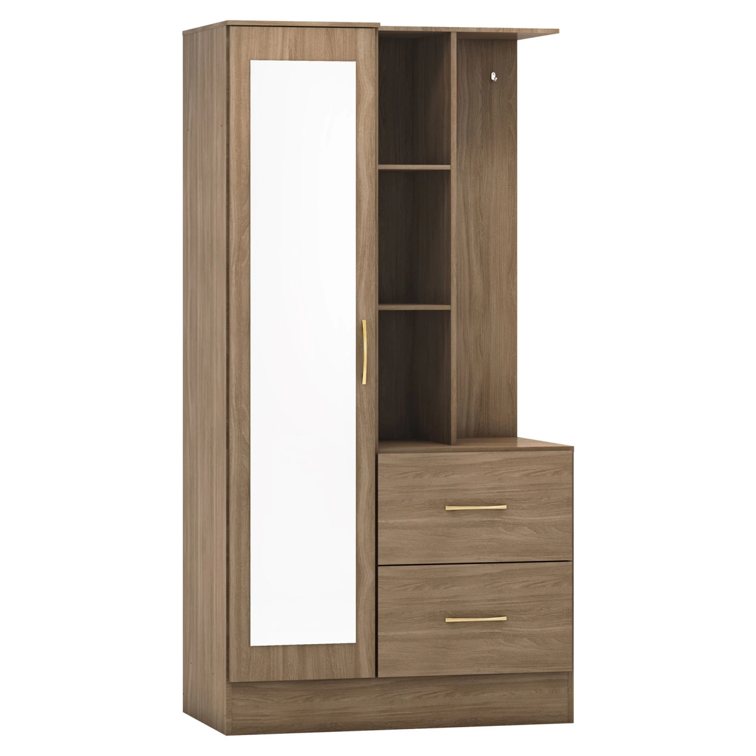 Nevada Rustic Oak Effect Mirrored Open Shelf Wardrobe 3 Nevada Rustic Oak Effect Mirrored Open Shelf Wardrobe