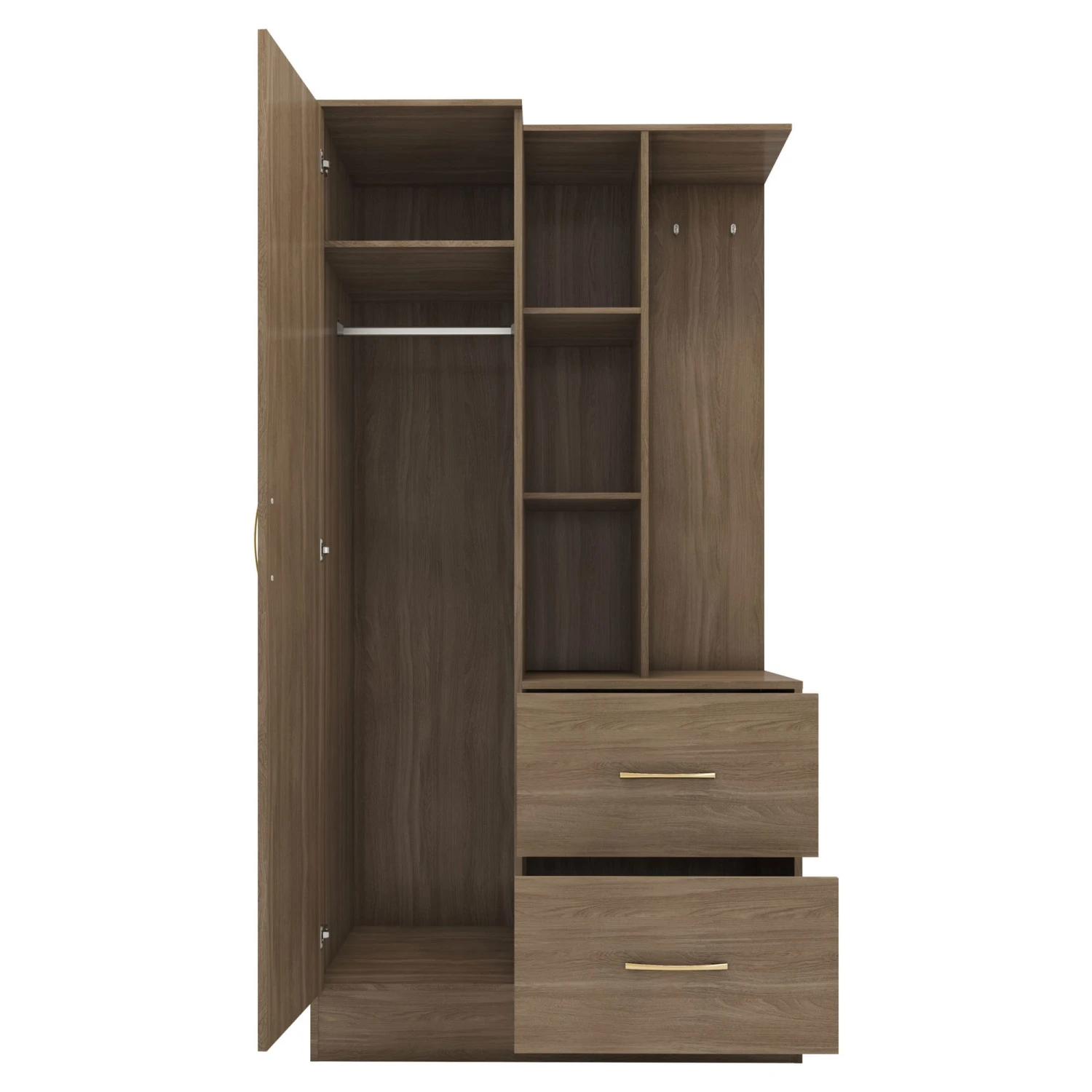 Nevada Rustic Oak Effect Mirrored Open Shelf Wardrobe 5 Nevada Rustic Oak Effect Mirrored Open Shelf Wardrobe - Image 3