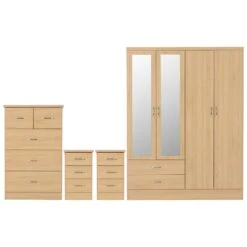 Nevada Sonoma Oak 4 Door 2 Drawer Mirrored Wardrobe Bedroom Set