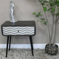 Patterned Bone Inlay Bedside Cabinet