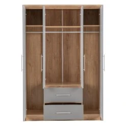 Seville Grey Gloss & Light Oak 4 Door 2 Drawer Wardrobe -Fresh sleep Store seville grey gloss light oak 4 door 2 drawer wardrobe p76553 123844 zoom