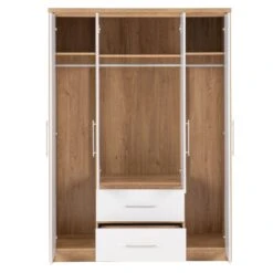 Seville White Gloss & Light Oak 4 Door 2 Drawer Wardrobe -Fresh sleep Store seville white gloss light oak 4 door 2 drawer wardrobe p76556 123873 zoom