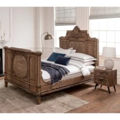 Solid Wood Carved Bed Frame