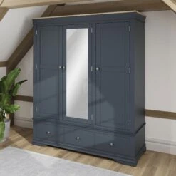 Swindon Oak Midnight Grey 3 Door 3 Drawer Wardrobe -Fresh sleep Store swindon oak midnight grey 3 door 3 drawer wardrobe p81237 162760 zoom