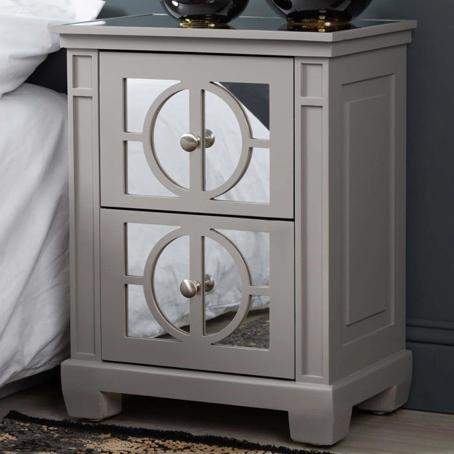 Torino 2 Drawer Bedside Cabinet Grey 4 Torino 2 Drawer Bedside Cabinet Grey - Image 2