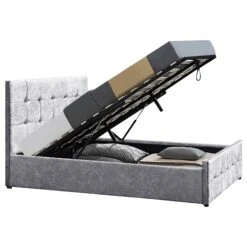 Valentina Silver Crushed Velvet Ottoman Bed